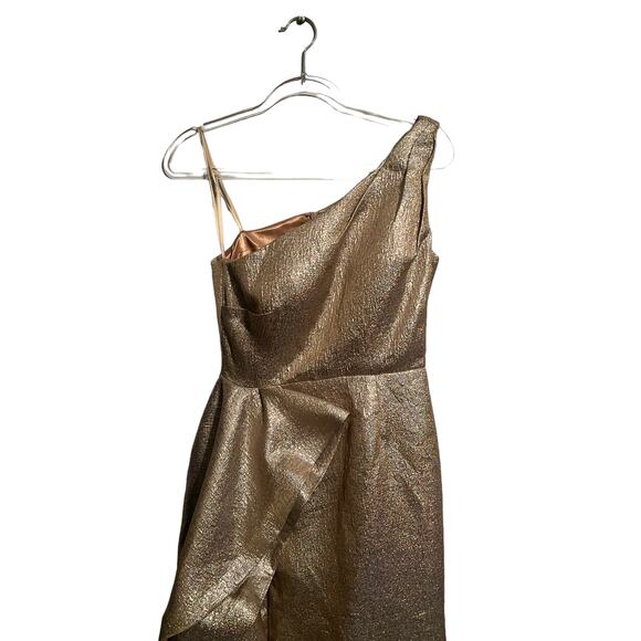 Mac Duggal One Shoulder Metallic Ruffled Evening Gown Oyster Size 4 NWT 66975 - Picture 6 of 9